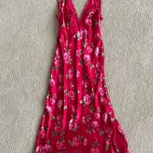 Red floral lace babydoll dress